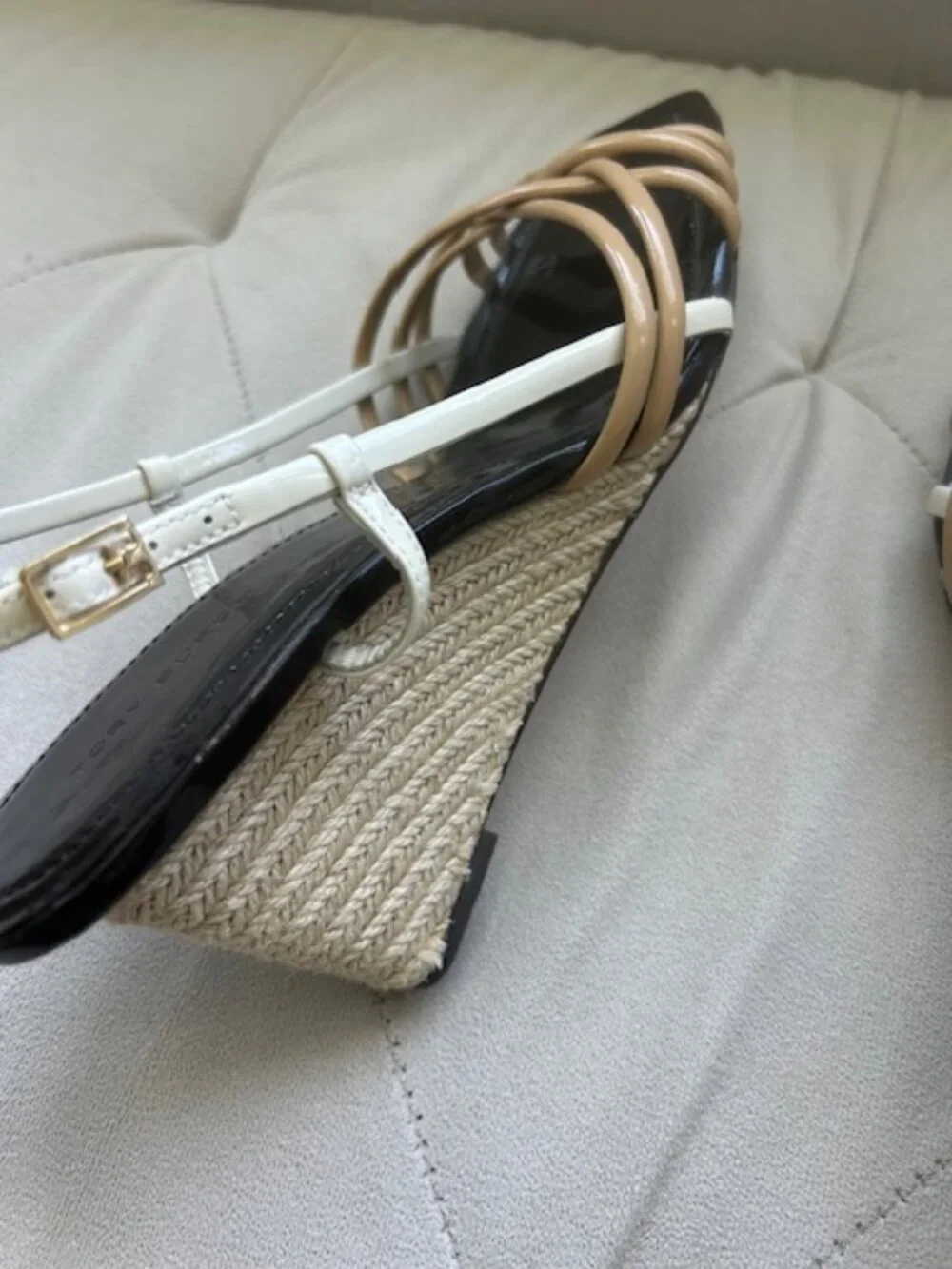 Tory Burch Multi-Strap Wedge Sandals Buckle Women's Cantucci Size US8.5M EU39